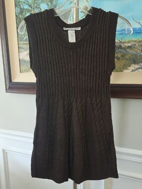 Girls' Brown Cable-Knit Sleeveless A-Line Dress
